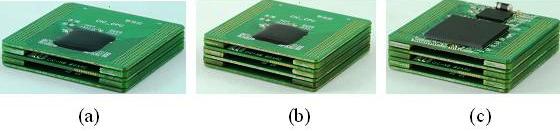 Figure: a) The MorPack platform; b) The MorPack platform with a discrete cosine transform (DCT) accelerator; c) The MorPack platform with a programmable logic chip (FPGA)
