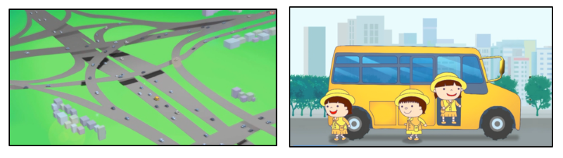 圖1：形狀複雜的交通道路；圖2：上學時常經過橋梁到達學校。（圖片來源：國震中心）