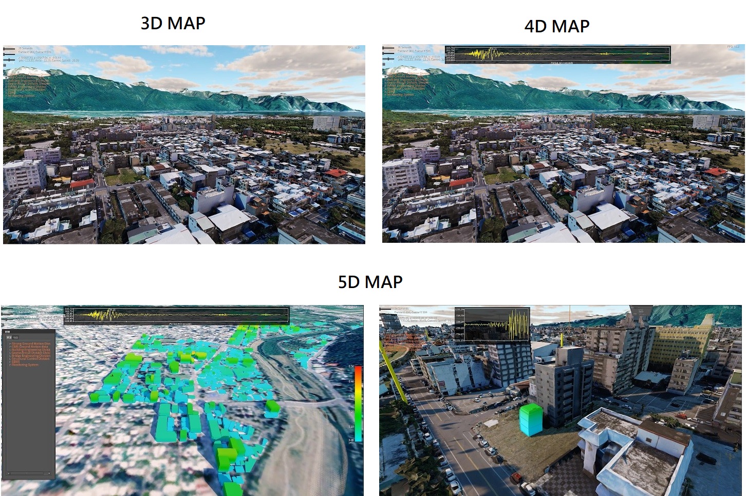 The above 3D map is an ordinary three-dimensional map of the city, while the 4D map shows the changes of seismic waves over time. NCREE's 
